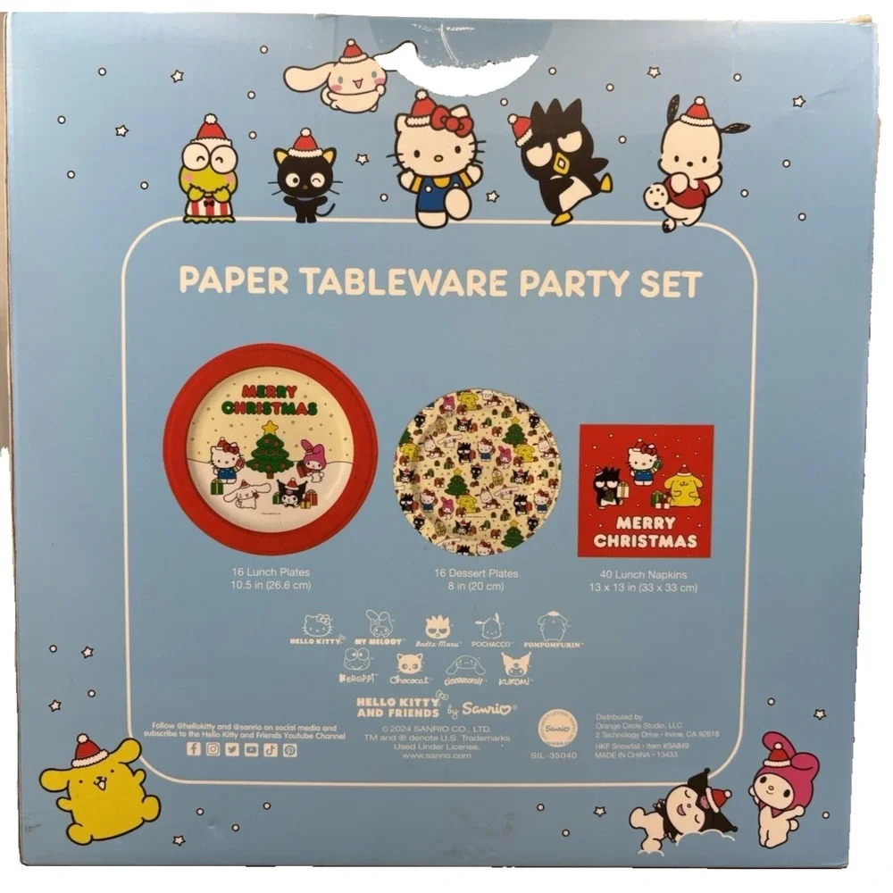 Hello Kitty Paper Tableware Party Set Merry Christmas Tree Gifts NEW In Box